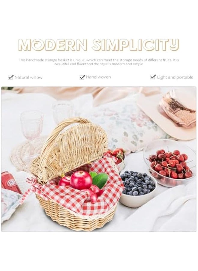 Empty Basket Fruit Vegetable Storage Basket 1pc Wicker Weaving Basket Camping Picnic Basket with Double Lid Linen Cotton Cloth Lining for Storage and Decoration Baskets Empty