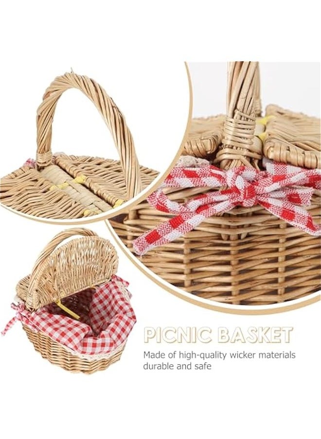 Empty Basket Fruit Vegetable Storage Basket 1pc Wicker Weaving Basket Camping Picnic Basket with Double Lid Linen Cotton Cloth Lining for Storage and Decoration Baskets Empty