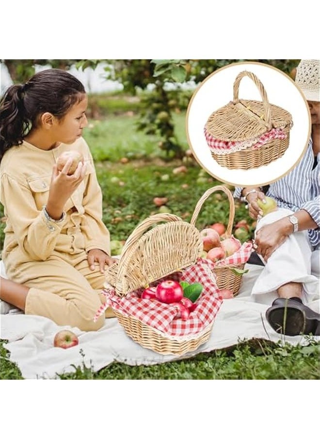 Empty Basket Fruit Vegetable Storage Basket 1pc Wicker Weaving Basket Camping Picnic Basket with Double Lid Linen Cotton Cloth Lining for Storage and Decoration Baskets Empty