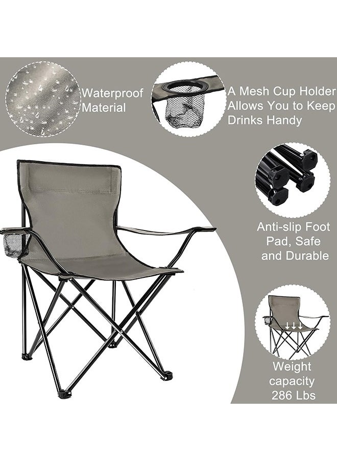 Foldable Camping Chair, Large Portable Lawn Chair for Outdoors Fishing, Hiking, Travel, Picnic, Beach, Supports 130KG & Include Storage Bags (Grey)