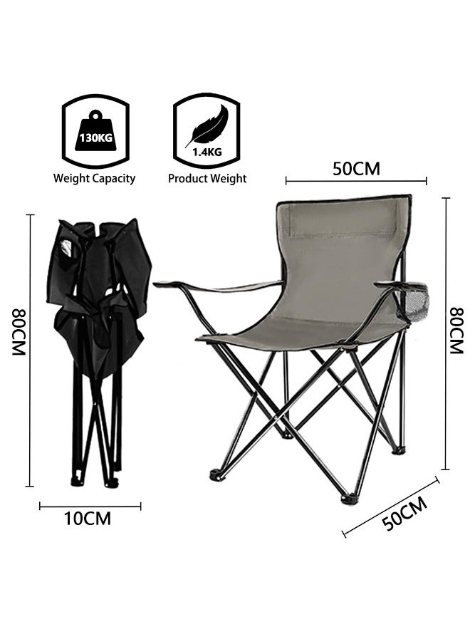 Foldable Camping Chair, Large Portable Lawn Chair for Outdoors Fishing, Hiking, Travel, Picnic, Beach, Supports 130KG & Include Storage Bags (Grey)