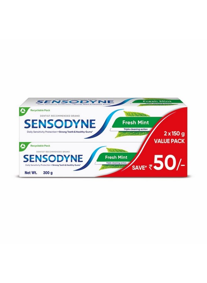 Fresh Mint 150G X 2 Value Pack (Save Rs 50) | Sensitive Toothpaste For Daily Sensitivity Protection | Dentist Recommended Brand