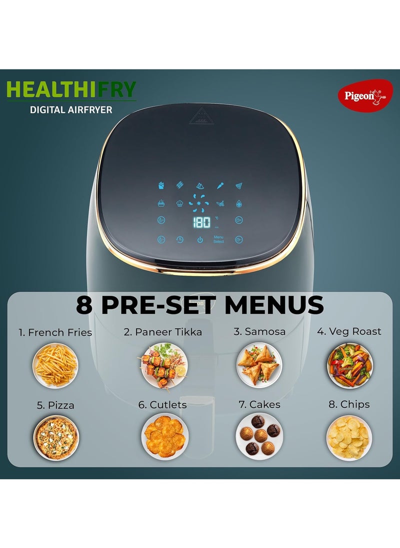 Healthifry Digital Air Fryer, 360° High Speed Air Circulation Technology 1200 W with Non-Stick 4.2 L Basket - Green