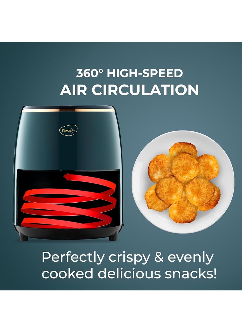 Healthifry Digital Air Fryer, 360° High Speed Air Circulation Technology 1200 W with Non-Stick 4.2 L Basket - Green