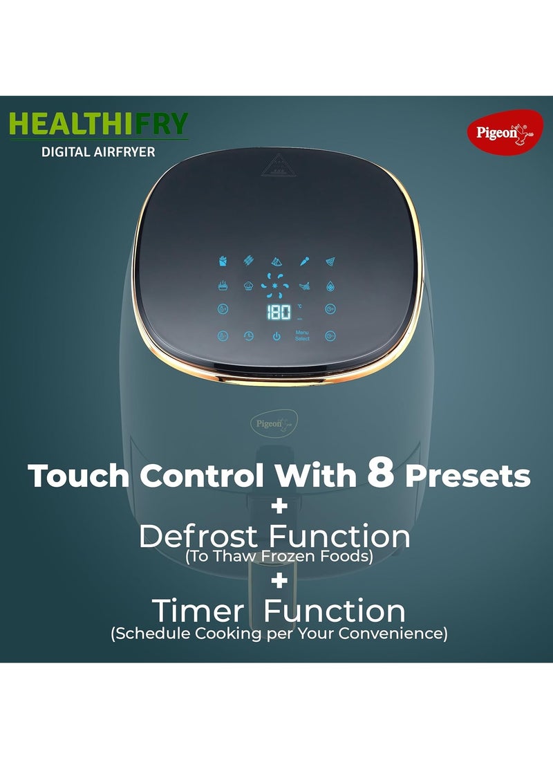 Healthifry Digital Air Fryer, 360° High Speed Air Circulation Technology 1200 W with Non-Stick 4.2 L Basket - Green