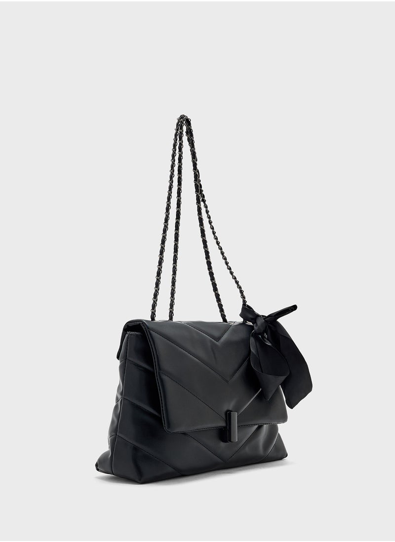 Quilted Crossbody Bag With Bow Detail