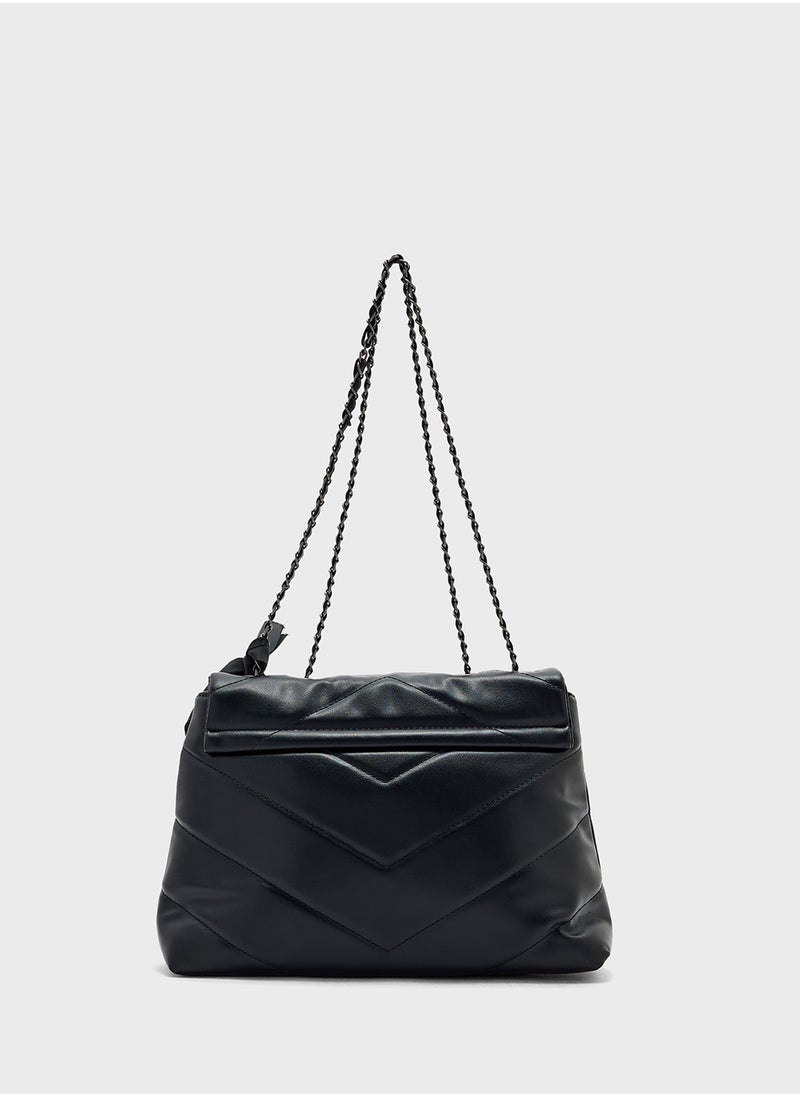 Quilted Crossbody Bag With Bow Detail