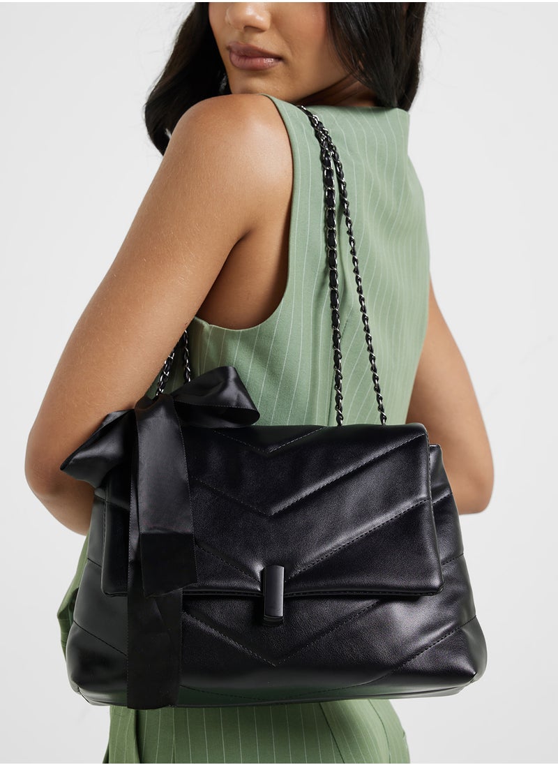 Quilted Crossbody Bag With Bow Detail