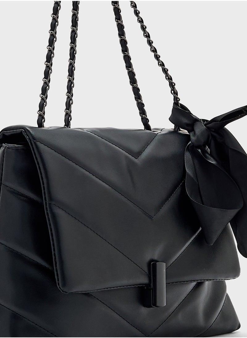 Quilted Crossbody Bag With Bow Detail