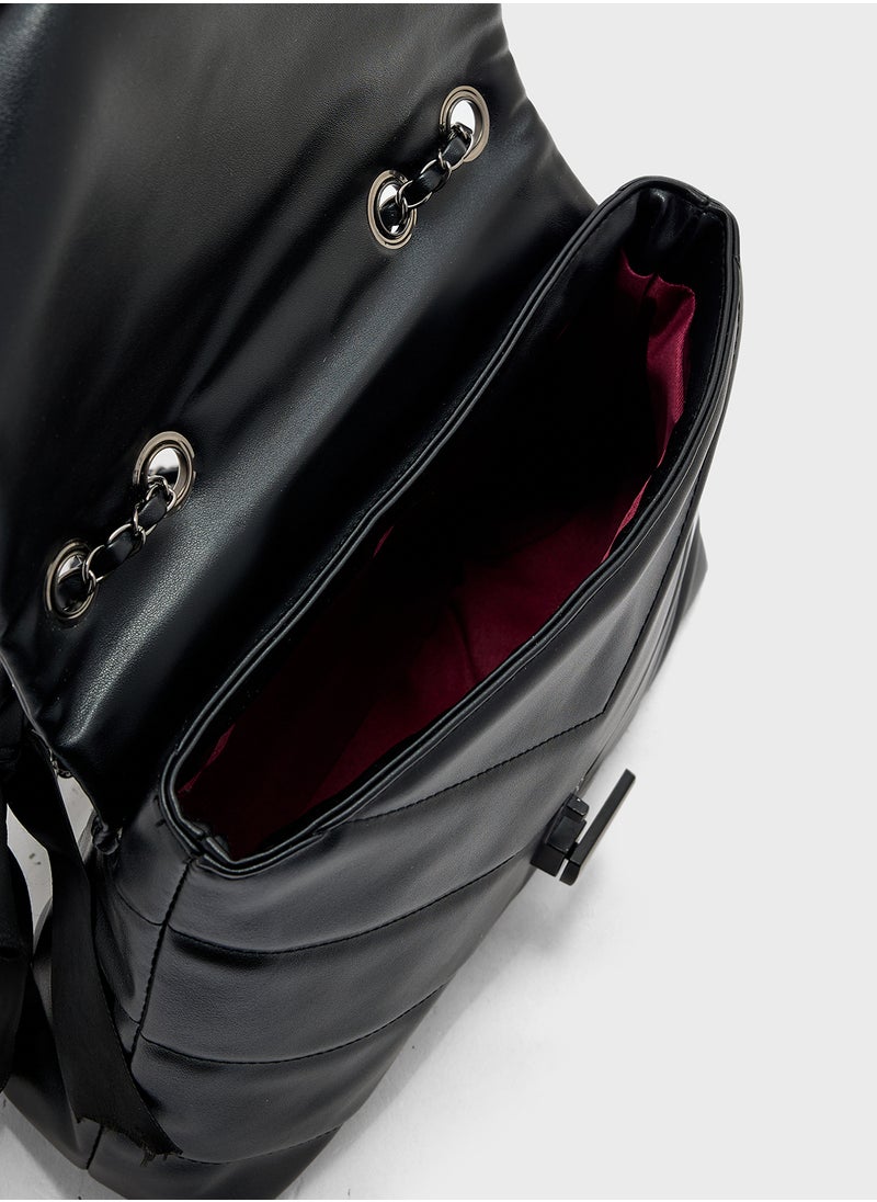 Quilted Crossbody Bag With Bow Detail