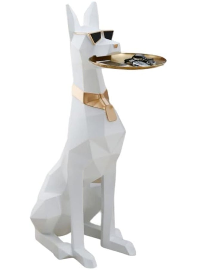 White Doberman Dog Statues with Tray (Size: 28X55X74CM)