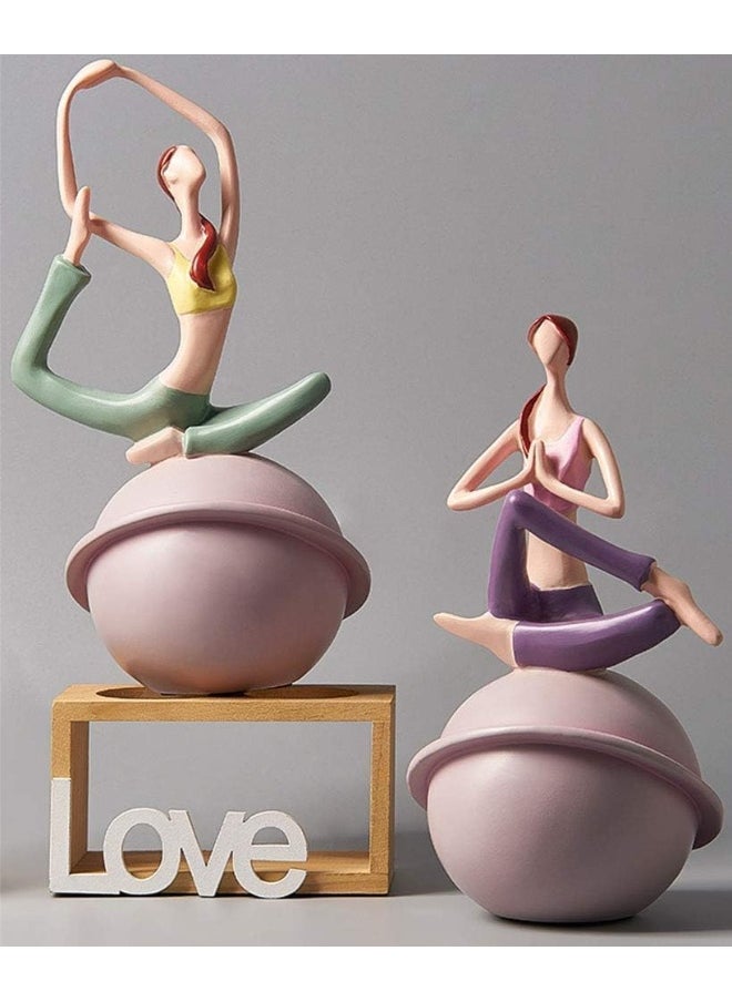 Resin Figures Sculpture Yoga Girl Ornament European Statue for Home Living Room Office Decor (C)