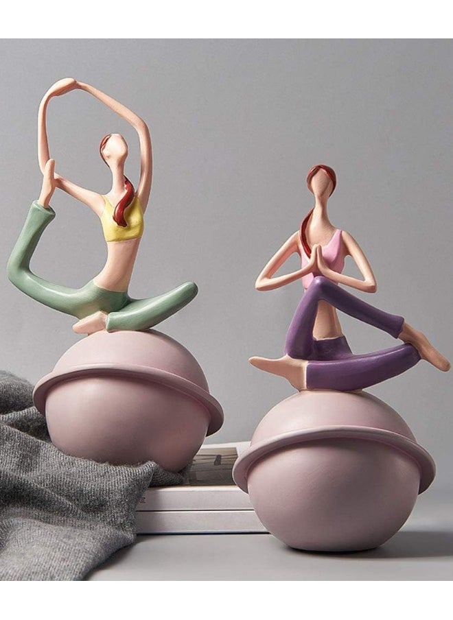 Resin Figures Sculpture Yoga Girl Ornament European Statue for Home Living Room Office Decor (C)