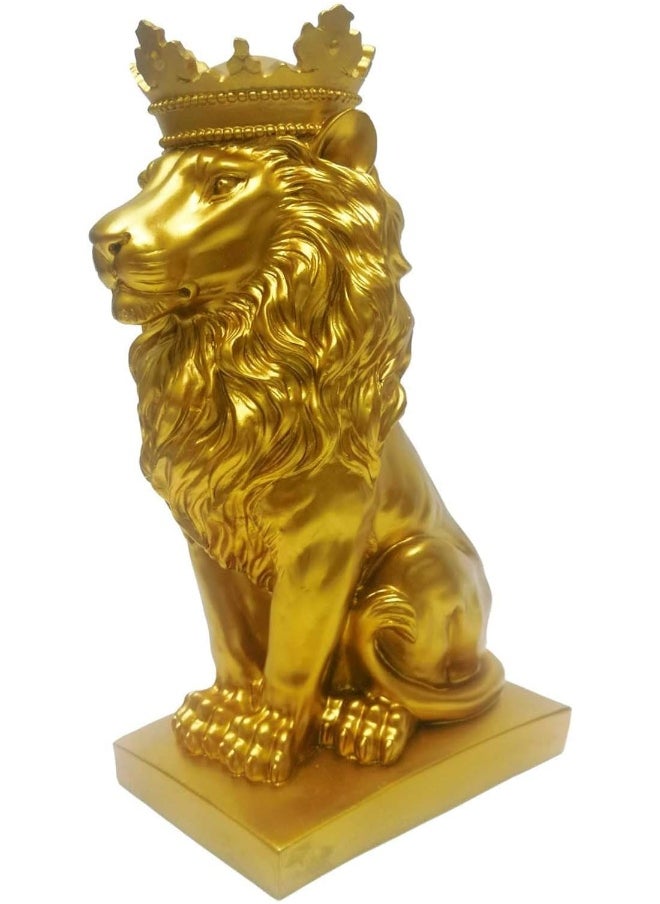 Crown Lion Statue Modern Resin Animal Figurine Home Decoration Desktop Crafts Sculpture (Gold)