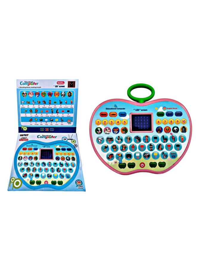 Ruhani Educational Mini Designer Computer Laptop Toy for Kids LED Display and Fun Music for Learning Alphabets Numbers Words and Animals-Multi Colour