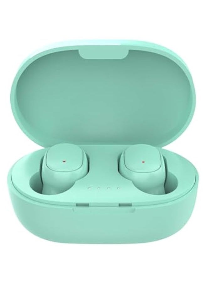 Wireless Earbuds, Bluetooth 5.0 Headphones, Bass Stereo, Noise Cancelling Mic, Water-Proof, Green, Round Earpiece, Modern Style, Music Theme