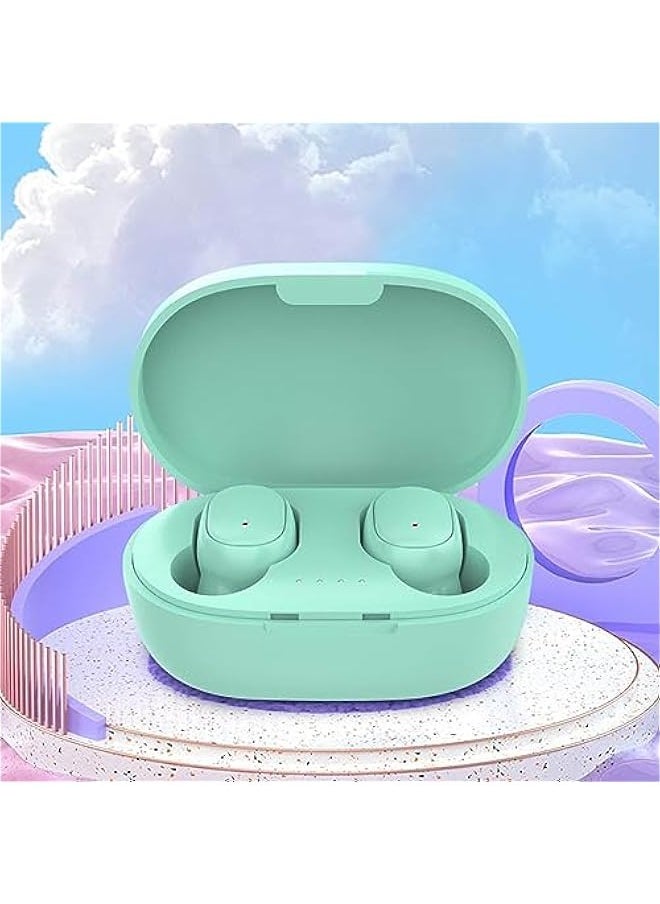 Wireless Earbuds, Bluetooth 5.0 Headphones, Bass Stereo, Noise Cancelling Mic, Water-Proof, Green, Round Earpiece, Modern Style, Music Theme