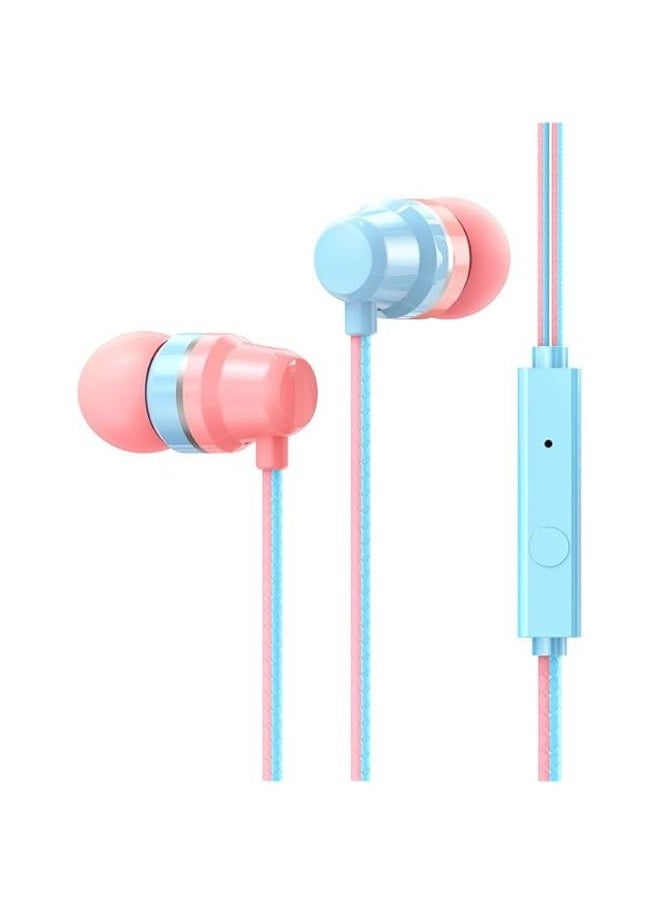 Wired Headphones & Earbuds - Pink and Blue Striking Color Block Design in-Ear Noise Isolation Type C in-Ear Headset HiFi Earphones with Microphone Computer, Phones and Laptops, MP3