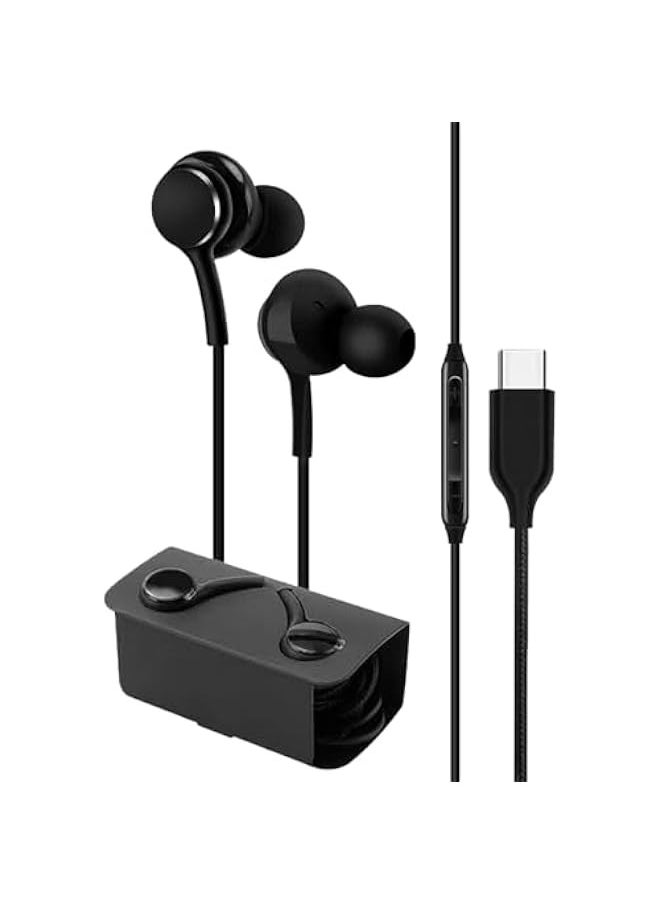 Type C Headphones Wired, in-Ear Wire Controlled Earphones with Microphone, Volume Control Bass Stereo Noise Canceling, Hi-Fi Stereo Sound, Waterproof Earphones for Hand-Free Calls