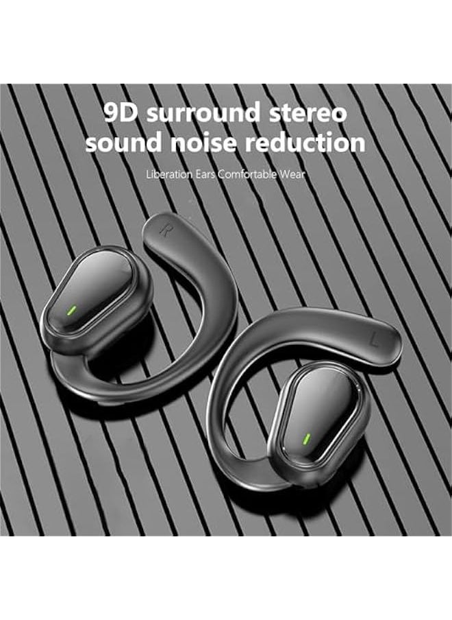 Open Ear Clip Wireless Earbuds - Bluetooth 5.3 Wireless Ear Buds Headset - Sport Earphones with Earhooks, Built-in Mic, 9D Stereo Sound, 48Hrs Play Back, LED Power Display, IPX5