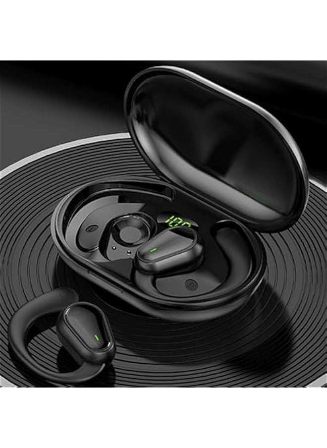 Open Ear Clip Wireless Earbuds - Bluetooth 5.3 Wireless Ear Buds Headset - Sport Earphones with Earhooks, Built-in Mic, 9D Stereo Sound, 48Hrs Play Back, LED Power Display, IPX5