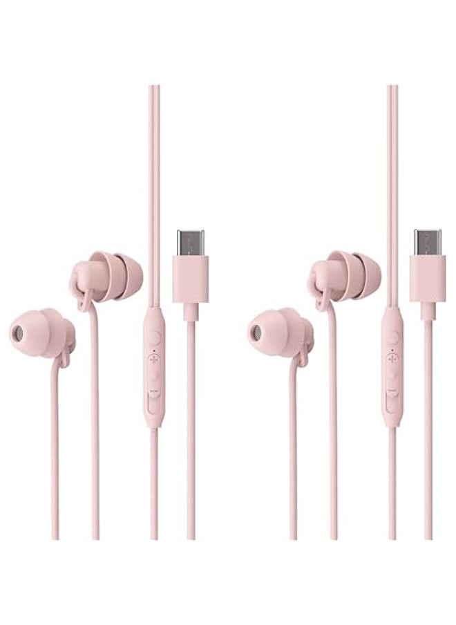 2 Packs Sleep Buds- Pink Wired in-Ear Earbuds for Sleeping,Type C Ultra-Light Soft Silicone Sleep Earphones,Ideal for Sleeping Sports Air Travel Leisure Time Meditation