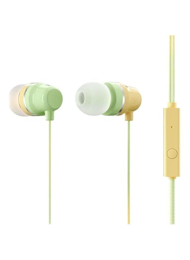 Wired Headphones & Earbuds -Yellow and Green Striking Color Block Design Type C in-Ear Headset HiFi Earphones with Microphone Computer, Phones and Laptops, MP3