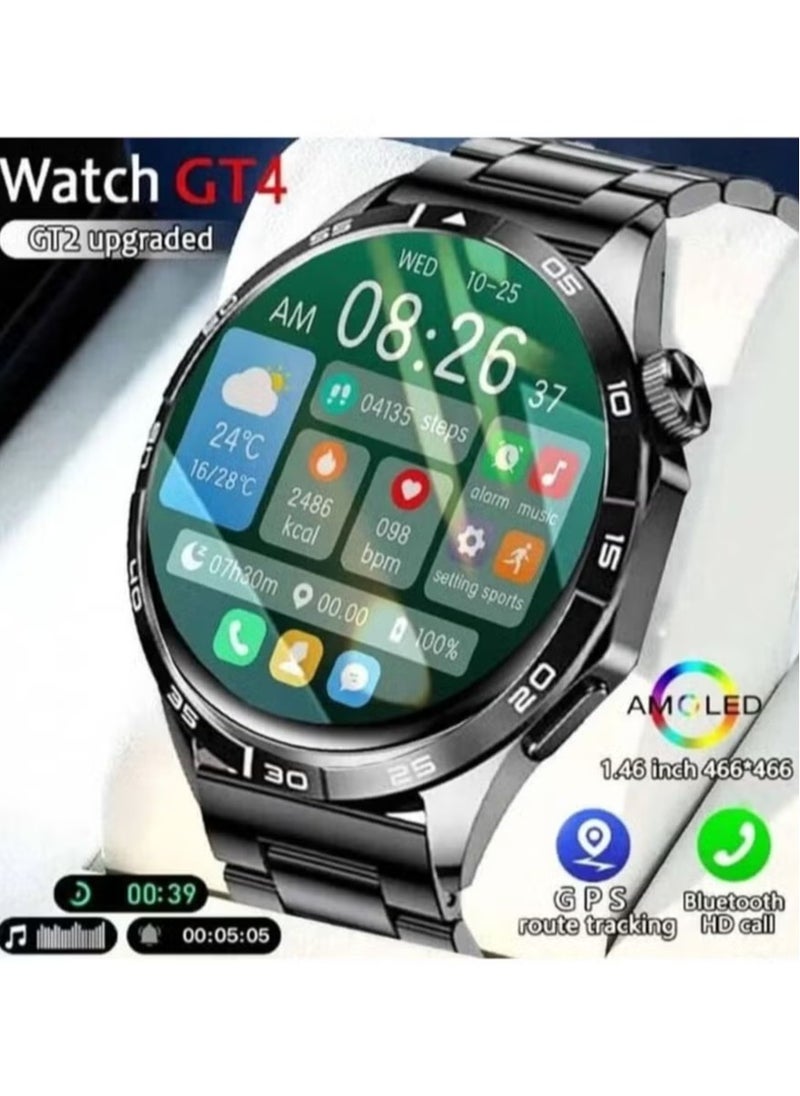 Watch GT4 New Model –1.65 Inch Big Screen HD AMOLED Display, IP68 Waterproof, Fitness Tracker with Heart Rate Monitor, Sleep Tracking, Smart Notifications, 3 Stylish Interchangeable Straps for Men and Women, Ideal for Sports and Everyday Use
