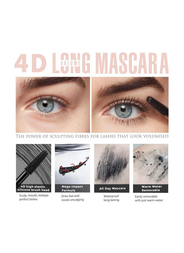 Aliver Professional 4D Silk Fiber Lash Long-Lasting Mascara, Free From Artifical Colors Waterproof, Define Lashes with Zero Clumps, No Smudging, Longer Thicker Dramatic Eyelashes Extension, Black 10ML