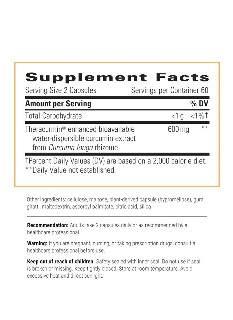 Theracurmin HP - High Absorption Turmeric & Curcumin Supplement - 27x More Bioavailable - Relief of Minor Discomfort Due to Occasional Overuse* - Vegan - 120 Capsules