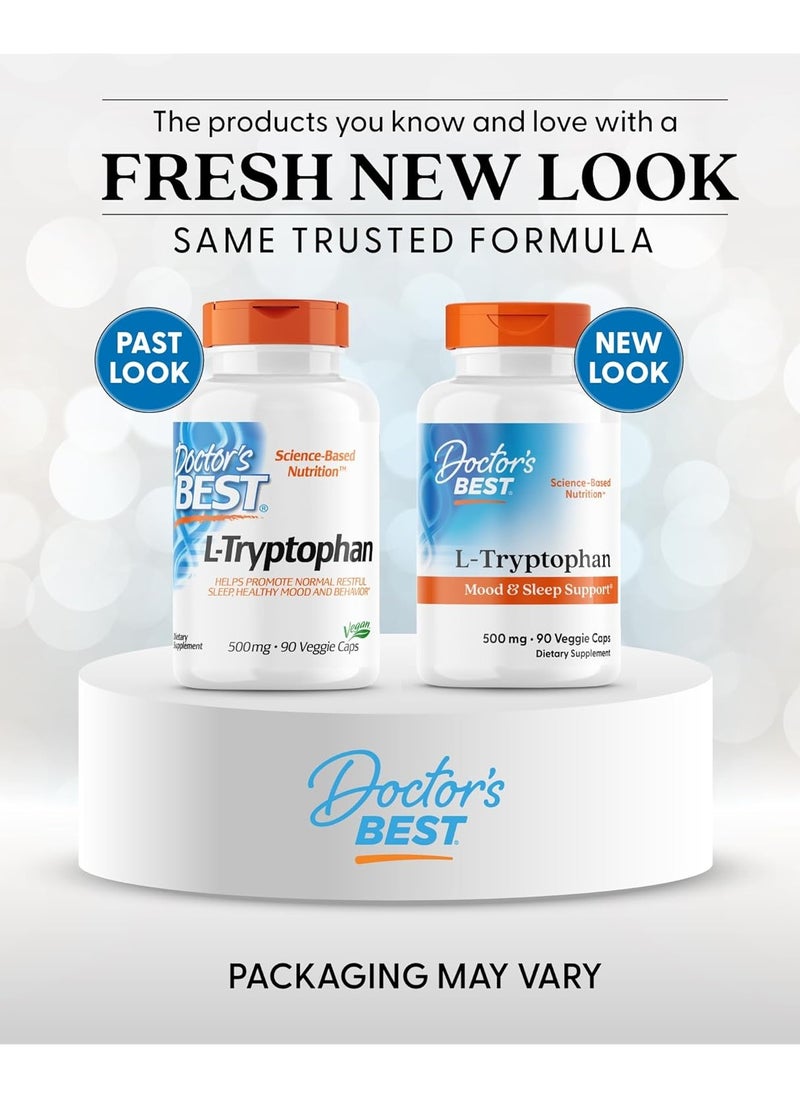L-Tryptophan , Helps Sleep, Healthy Mood & Behavior, Non-GMO, Vegan, Gluten & Soy Free, Veggie Caps, Promotes Normal, Healthy Restful Sleep, 90 Count