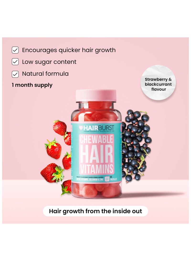 Chewable Hair Vitamins - Hair Growth Supplements For Both Men And Women - With Biotin - Reduces Breakage, Promotes Longer, Stronger, Healthier, Thicker Hair - 60 Gummies - 30 Day Supply