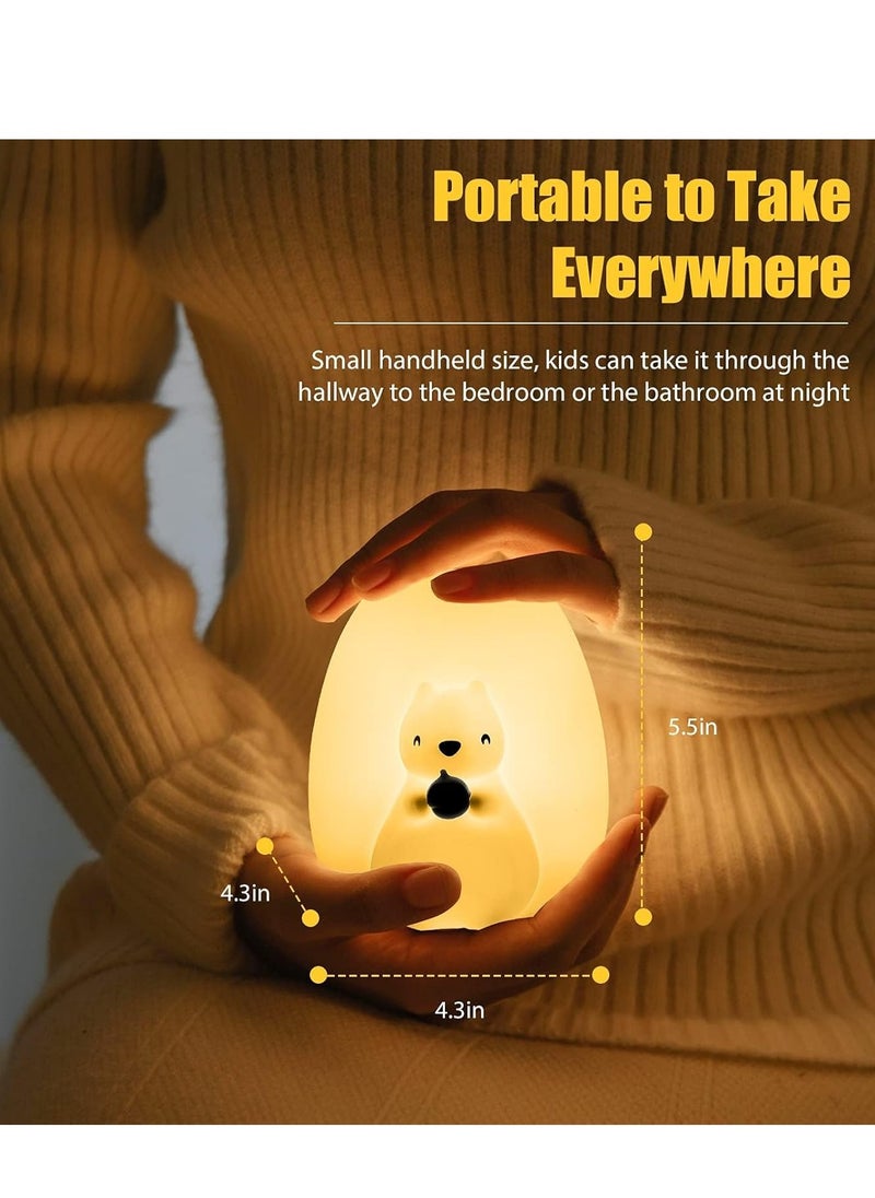 Cute Squirrel Night Light for Kids with 7 Color Changing Modes, USB-C Rechargeable LED Night Light with Remote Control, Kids Room Night Light