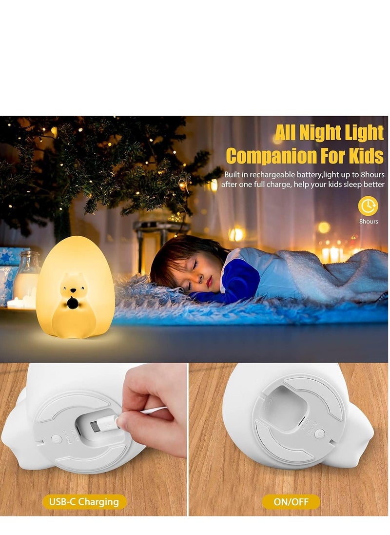 Cute Squirrel Night Light for Kids with 7 Color Changing Modes, USB-C Rechargeable LED Night Light with Remote Control, Kids Room Night Light
