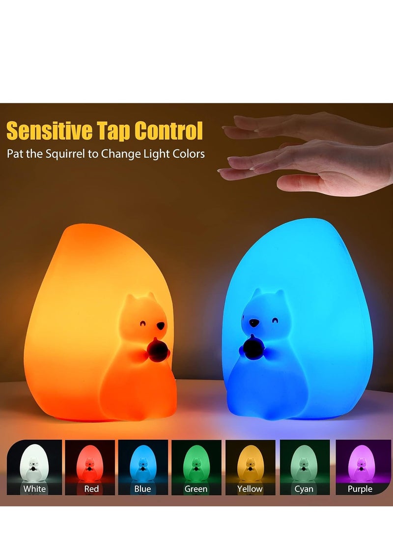 Cute Squirrel Night Light for Kids with 7 Color Changing Modes, USB-C Rechargeable LED Night Light with Remote Control, Kids Room Night Light