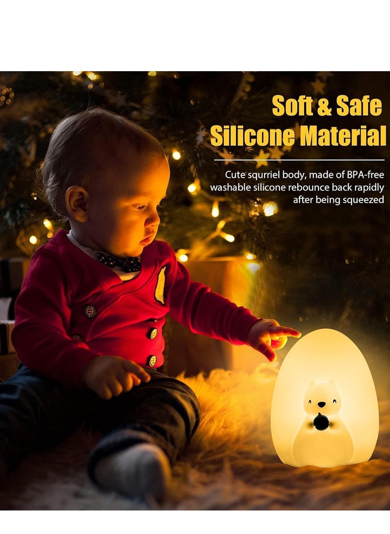 Cute Squirrel Night Light for Kids with 7 Color Changing Modes, USB-C Rechargeable LED Night Light with Remote Control, Kids Room Night Light