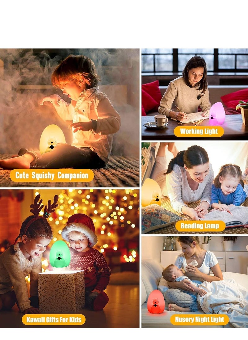 Cute Squirrel Night Light for Kids with 7 Color Changing Modes, USB-C Rechargeable LED Night Light with Remote Control, Kids Room Night Light