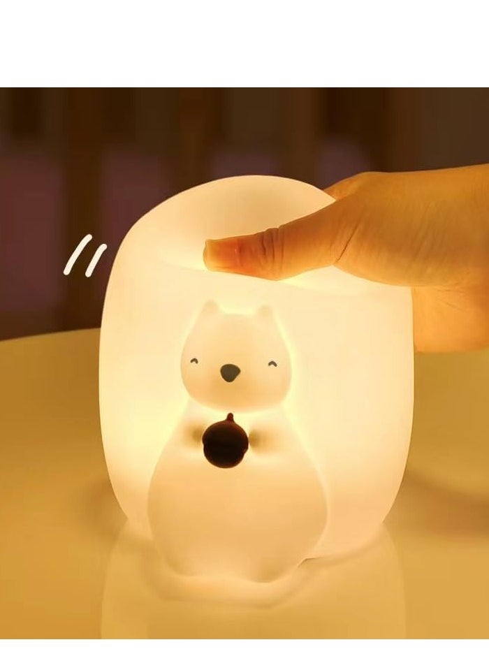 Cute Squirrel Night Light for Kids with 7 Color Changing Modes, USB-C Rechargeable LED Night Light with Remote Control, Kids Room Night Light