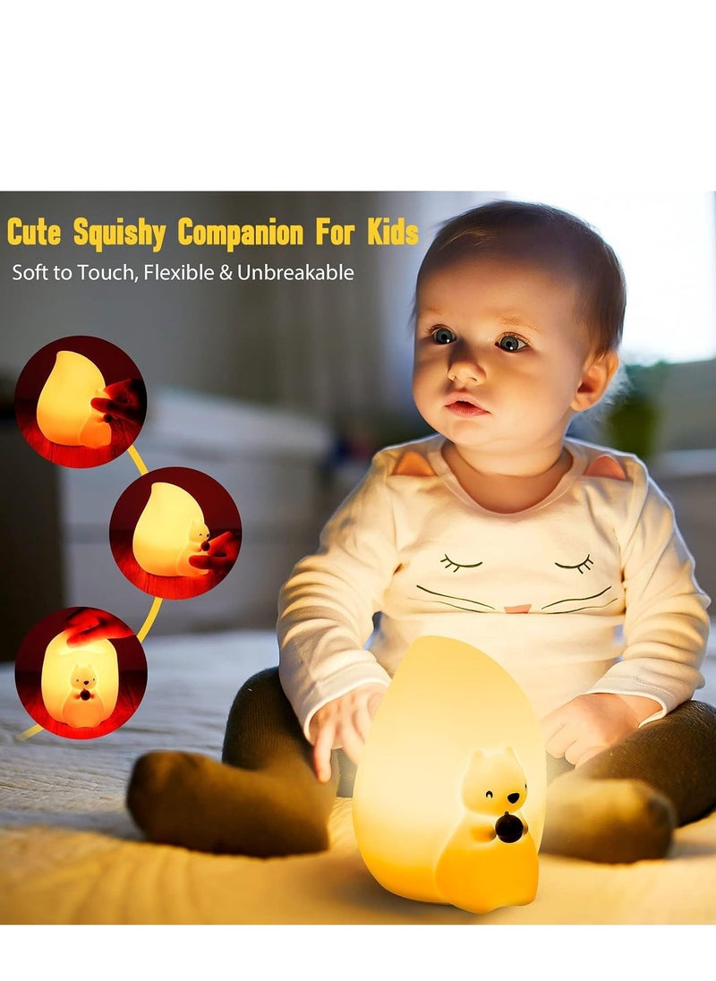 Cute Squirrel Night Light for Kids with 7 Color Changing Modes, USB-C Rechargeable LED Night Light with Remote Control, Kids Room Night Light