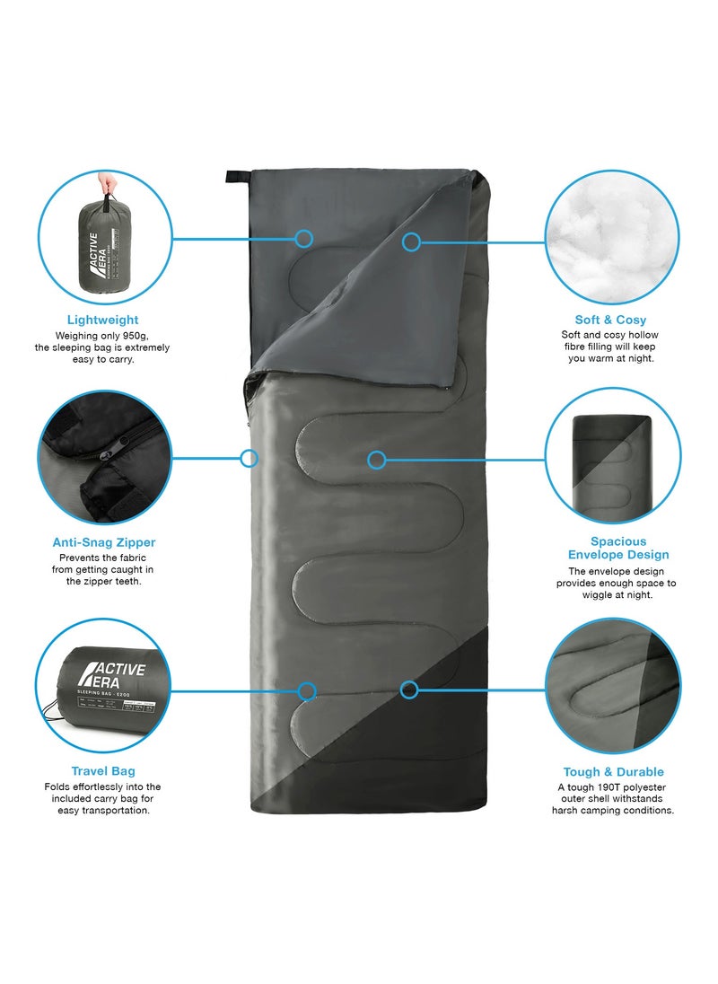 Era Premium Envelope Sleeping Bag For Adults And Kids, Lightweight & Warm For Traveling, Camping, Hiking, Indoor & Outdoor Activities - Rectangle, 190 X 75 Cm - Black