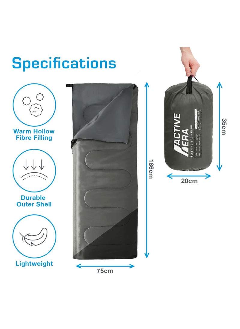 Era Premium Envelope Sleeping Bag For Adults And Kids, Lightweight & Warm For Traveling, Camping, Hiking, Indoor & Outdoor Activities - Rectangle, 190 X 75 Cm - Black
