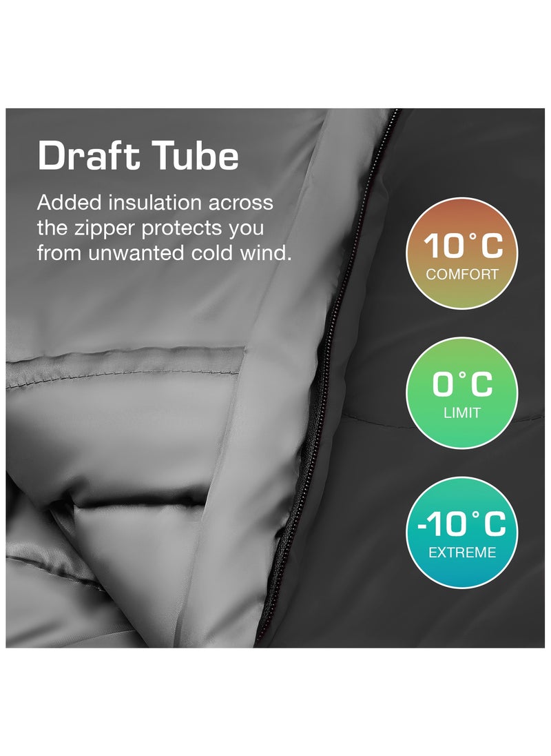 Era Professional 300 Warm Mummy Sleeping Bag - 300 Gsm Double Layer Filling, 2-3 Season For Camping, Hiking, Outdoors - Black