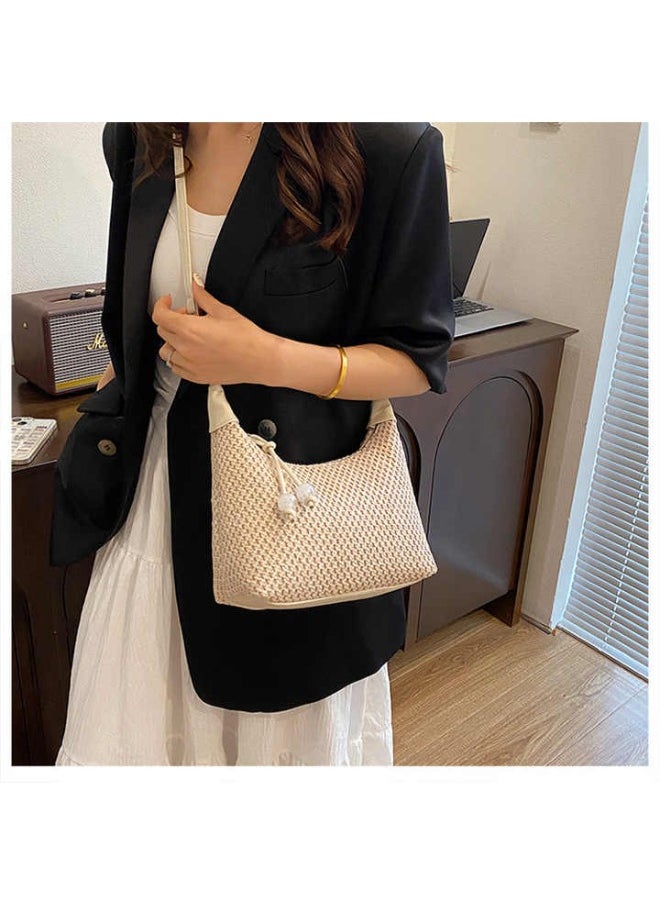 Women's Woven Straw Beach Bag – Lightweight Crossbody with Zipper Pocket