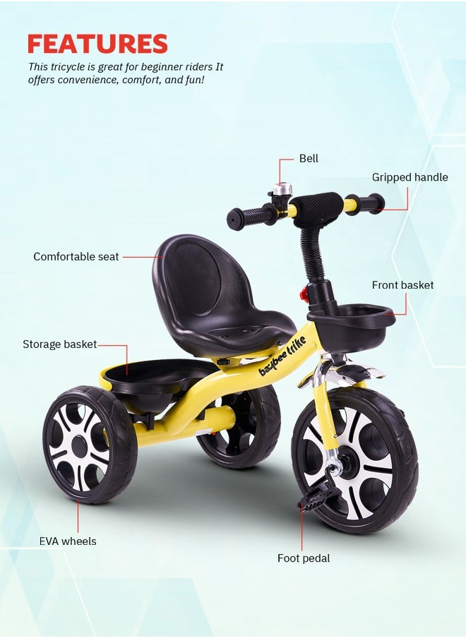 Baybee Coaster Tricycle for Kids Baby Smart Plug and Play Kids Tricycle Cycle with Front u0026 Rear Storage Baskets 3 Wheels Tricycle Bicycle Baby Tricycle Cycle for Kids 2 to 5 Years Boy Girl Yellow