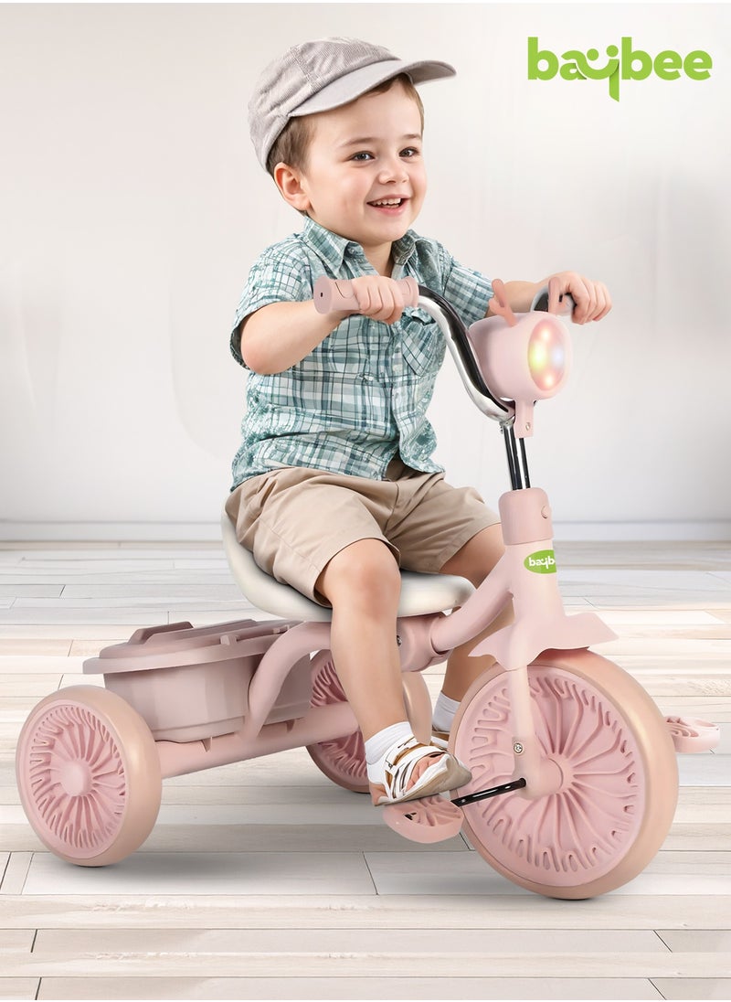 Triky Foldable Baby Tricycle for Kids, Baby Cycle with Light, Music, High Backrest u0026 Rear Storage Basket | Kids Cycle Bike | Kids Tricycle Cyle for Kids 2 to 5 Years Boys Girls Pink