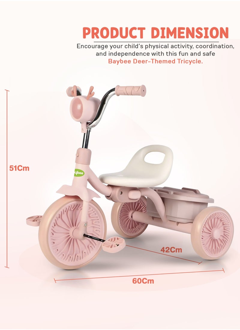 Triky Foldable Baby Tricycle for Kids, Baby Cycle with Light, Music, High Backrest u0026 Rear Storage Basket | Kids Cycle Bike | Kids Tricycle Cyle for Kids 2 to 5 Years Boys Girls Pink