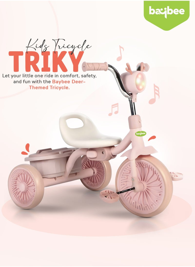 Triky Foldable Baby Tricycle for Kids, Baby Cycle with Light, Music, High Backrest u0026 Rear Storage Basket | Kids Cycle Bike | Kids Tricycle Cyle for Kids 2 to 5 Years Boys Girls Pink