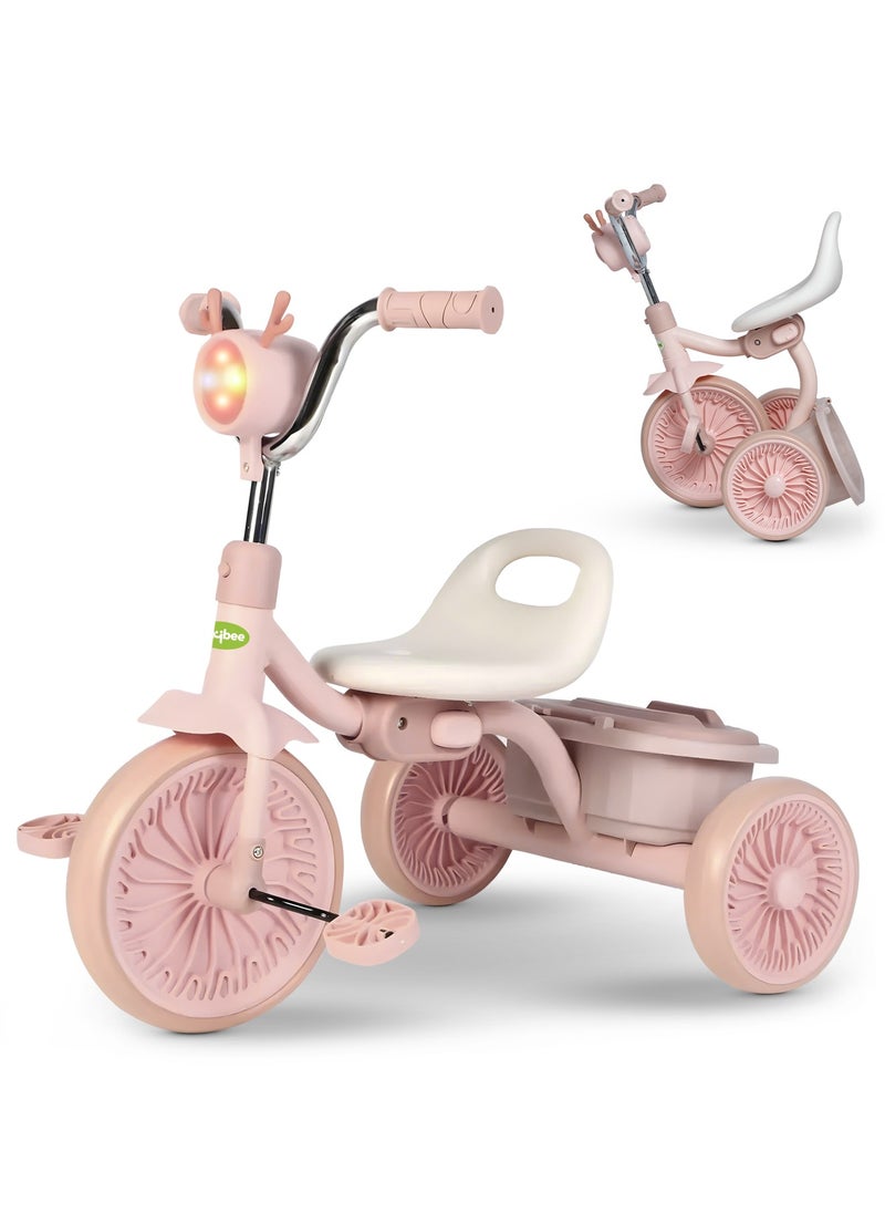 Triky Foldable Baby Tricycle for Kids, Baby Cycle with Light, Music, High Backrest u0026 Rear Storage Basket | Kids Cycle Bike | Kids Tricycle Cyle for Kids 2 to 5 Years Boys Girls Pink