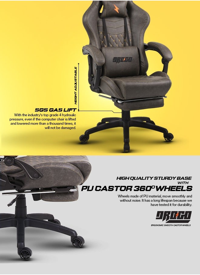 Ergonomic Gaming Chair with 7 Way adjustable Seat Leather Material Desk Chair Head u0026 USB Massager Lumbar Pillow Video Games Chair Home Office Chair with Full Reclining Back Footrest Brown