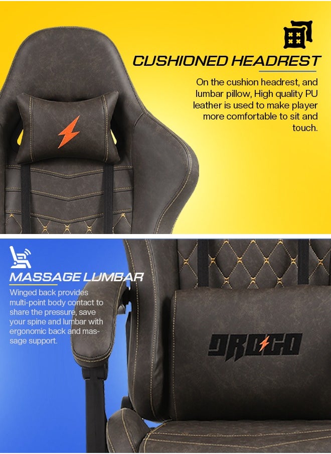 Ergonomic Gaming Chair with 7 Way adjustable Seat Leather Material Desk Chair Head u0026 USB Massager Lumbar Pillow Video Games Chair Home Office Chair with Full Reclining Back Footrest Brown